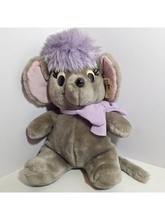 Disney Other - Disney Bianca Plush Mouse Purple Bow 16" Vintage 80s Made in Korea
